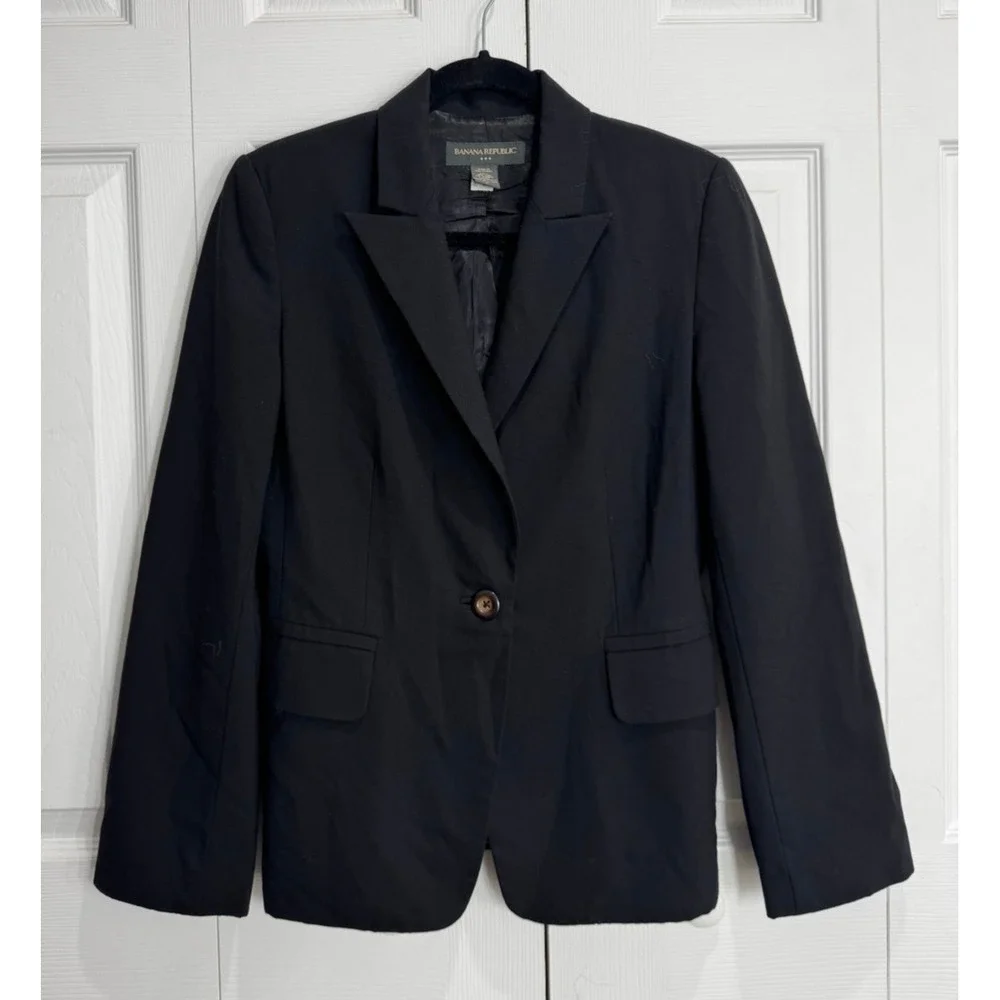Banana Republic Blazer Jacket Women's 6 Black Notch-Lapel Single Breasted Casual
